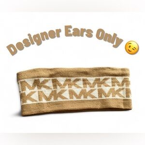 Michael Kors Logo Knit Headband Brown Beige Camel MK Monogram Winter EUC